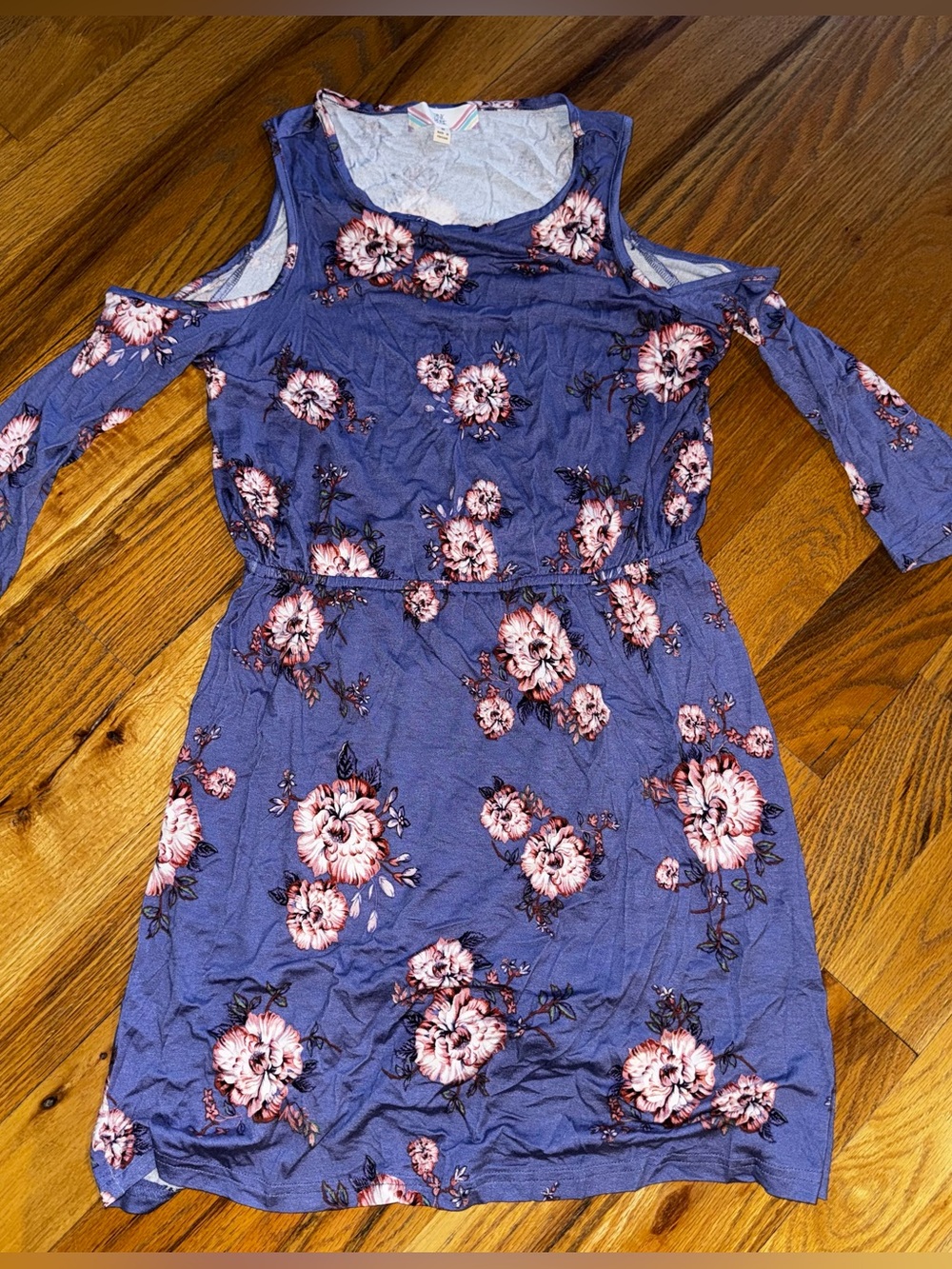 Pink Rose Purple Floral Dress with Cut Out Sleeve size Medium